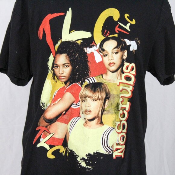 TLC No Scrubs Band Tee Black Vintage Y2K Style Shirt Size Large - Picture 3 of 10